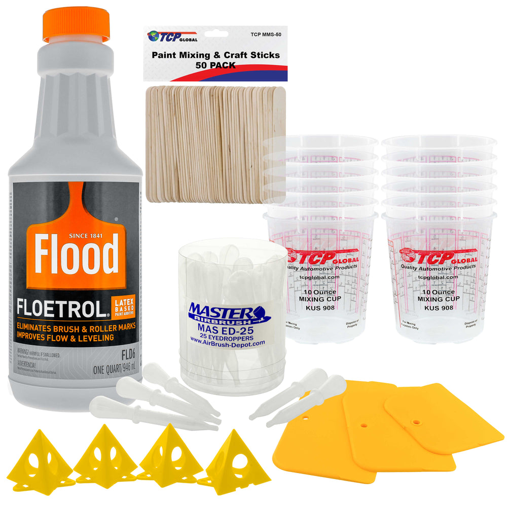 1 Quart Floetrol Additive Pouring Supply Paint Medium Basic Kit for Mixing, Stain, Epoxy, Resin - Plastic Cups, Mini Painting Stands, Spreaders