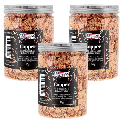 Metallic Foil Schabin Gilding Flakes (3 Pack), Imitation Copper 10 Gram Bottles - Metal Leaf Foil Flakes for Resin, Nails, Crafts, Painting, Jewelry, Slime