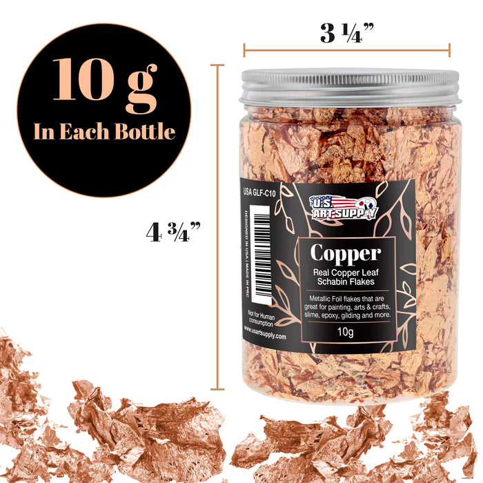 U.S. Art Supply Metallic Foil Schabin Gilding Genuine Copper Leaf Flakes, 3 Bottles - Gild Picture Frames, Decorate Epoxy Resin Nails Jewelry Slime