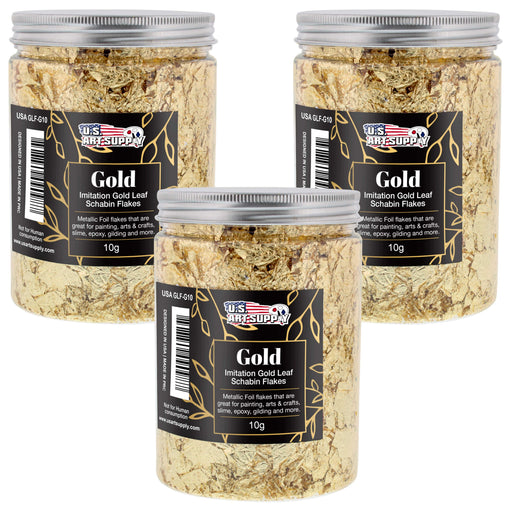 Metallic Foil Schabin Gilding Flakes (3 Pack), Imitation Gold 10 Gram Bottles - Metal Leaf Foil Flakes for Resin, Nails, Crafts, Painting, Jewelry, Slime