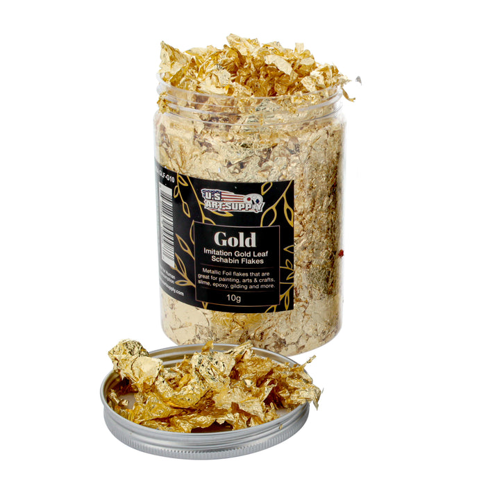 Metallic Foil Schabin Gilding Flakes (3 Pack), Imitation Gold 10 Gram Bottles - Metal Leaf Foil Flakes for Resin, Nails, Crafts, Painting, Jewelry, Slime