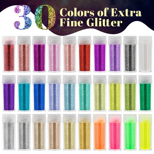 My Slime Colors 30 Color Deluxe Glitter Shake Jars Set Kit, Extra Fine Glitter in Large 10 Gram Bottles, Arts Crafts Scrapbooking Body Face Slime Glue