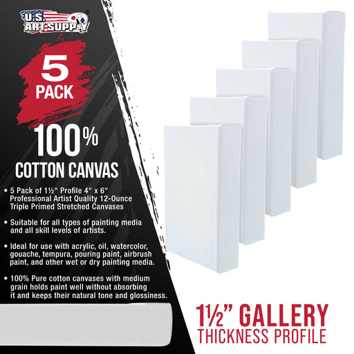 5 x 7 inch Gallery Depth 1-1/2" Profile Stretched Canvas, 5-Pack - 12-Ounce Acrylic Gesso Triple Primed, - Professional Artist Quality, 100% Cotton