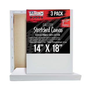 Medium Stretched Canvas for Painting 14x18 inch Gallery Depth 1-1/2" Thick, 3-Pack - 12oz Acrylic Gesso Triple Primed, Professional Artist Quality, 100% Cotton - Oil, Pouring Paint