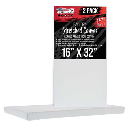 Large Stretched Canvas for Painting 16x32 inch Gallery Depth 1-1/2" Thick, 2-Pack - 12oz Acrylic Gesso Triple Primed, Professional Artist Quality, 100% Cotton - Oil, Pouring Paint