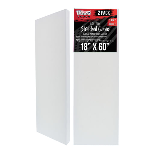 Rectangle Stretched Canvas for Painting 18x60 inch Gallery Depth 1-1/2" Thick, 3-Pack - 12oz Acrylic Gesso Triple Primed, Professional Artist Quality, 100% Cotton - Oil, Pouring Paint