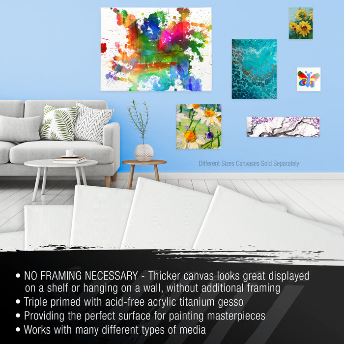 Rectangle Stretched Canvas for Painting 18x60 inch Gallery Depth 1-1/2" Thick, 3-Pack - 12oz Acrylic Gesso Triple Primed, Professional Artist Quality, 100% Cotton - Oil, Pouring Paint