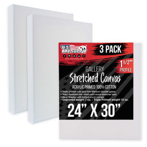 Large Stretched Canvas for Painting 24x30 inch Gallery Depth 1-1/2" Thick, 3-Pack - 12oz Acrylic Gesso Triple Primed, Professional Artist Quality, 100% Cotton - Oil, Pouring Paint