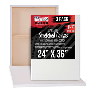 X-Large Stretched Canvas for Painting 24x36 inch Gallery Depth 1-1/2" Thick, 3-Pack - 12oz Acrylic Gesso Triple Primed, Professional Artist Quality, 100% Cotton - Oil, Pouring Paint