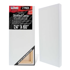Rectangle Stretched Canvas for Painting 24x60 inch Gallery Depth 1-1/2" Thick, 2-Pack - 17oz Acrylic Gesso Triple Primed, Professional Artist Quality, 100% Cotton - Oil, Pouring Paint