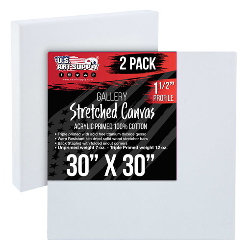 30 x 30 inch Gallery Depth 1-1/2" Profile Stretched Canvas, 2-Pack - 12-Ounce Acrylic Gesso Triple Primed, - Professional Artist Quality, 100% Cotton