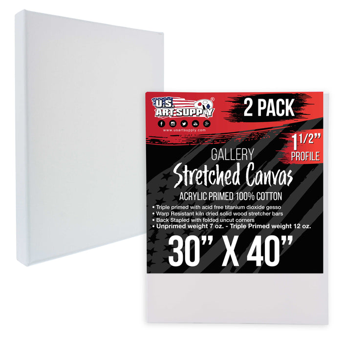 30 x 40 inch Gallery Depth 1-1/2" Profile Stretched Canvas, 2-Pack - 12-Ounce Acrylic Gesso Triple Primed, - Professional Artist Quality, 100% Cotton