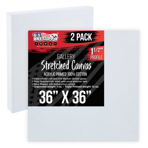 36 x 36 inch Gallery Depth 1-1/2" Profile Stretched Canvas, 2-Pack - 12-Ounce Acrylic Gesso Triple Primed, - Professional Artist Quality, 100% Cotton