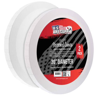 30 Inch Diameter Round Gallery 12 Ounce Primed Gesso Professional Quality Acid-Free Stretched Canvas (Pack of 2)