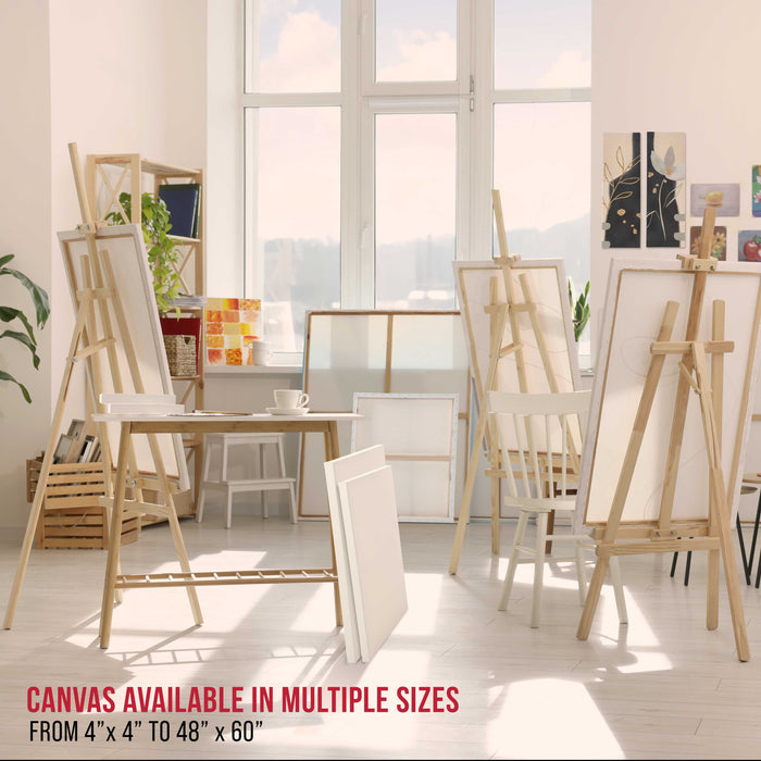 5-Pack Bulk White Stretched Canvas for Painting 4" x 12" Gallery Depth 1-1/2" Profile - Professional Artist Quality, 100% Cotton 12-Ounce Gesso Triple Primed for Acrylic Pouring, Oil