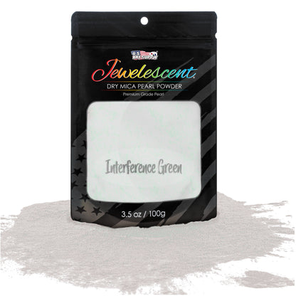 Jewelescent Mica Pearl Pigment Powder, Interference Green 3.5 oz (100g) Pouch - Cosmetic Grade, Epoxy Resin Color Pigment, Mica Powder for Resin, Soap, Slime, Candle Dye, Art, Crafts