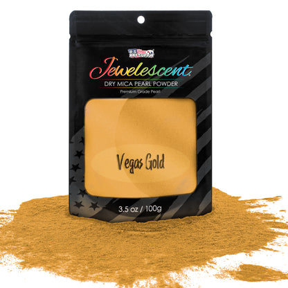 Jewelescent Mica Pearl Pigment Powder, Interference Gold 3.5 oz (100g) Pouch - Cosmetic Grade, Epoxy Resin Color Pigment, Mica Powder for Resin, Soap, Slime, Candle Dye, Art, Crafts