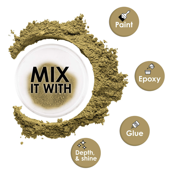 Jewelescent Mica Pearl Pigment Powder, Olive Gold 3.5 oz (100g) Pouch - Cosmetic Grade, Epoxy Resin Color Pigment, Mica Powder for Resin, Soap, Slime, Candle Dye, Art