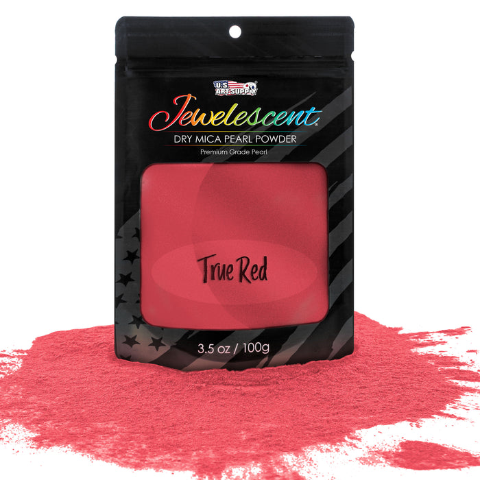 Jewelescent Mica Pearl Pigment Powder, True Red 3.5 oz (100g) Pouch - Cosmetic Grade, Epoxy Resin Color Pigment, Mica Powder for Resin, Soap, Slime, Candle Dye, Art, Crafts