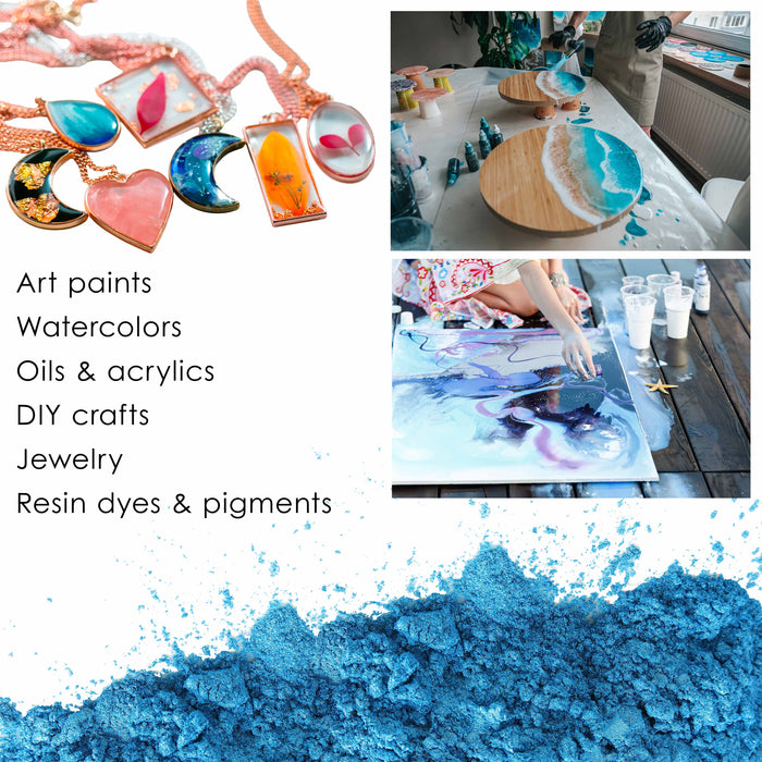 Jewelescent Mica Pearl Pigment Powder, Hawaiian Blue 3.5 oz (100g) Pouch - Cosmetic Grade, Epoxy Resin Color Pigment, Mica Powder for Resin, Soap, Slime, Candle Dye, Art, Crafts