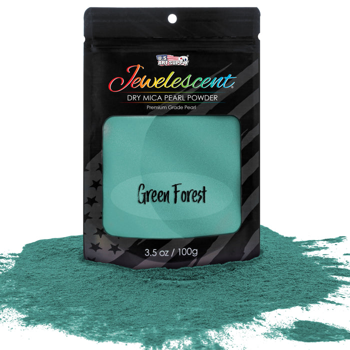 Jewelescent Mica Pearl Pigment Powder, Green Forest 3.5 oz (100g) Pouch - Cosmetic Grade, Epoxy Resin Color Pigment, Mica Powder for Resin, Soap, Slime, Candle Dye, Art, Crafts