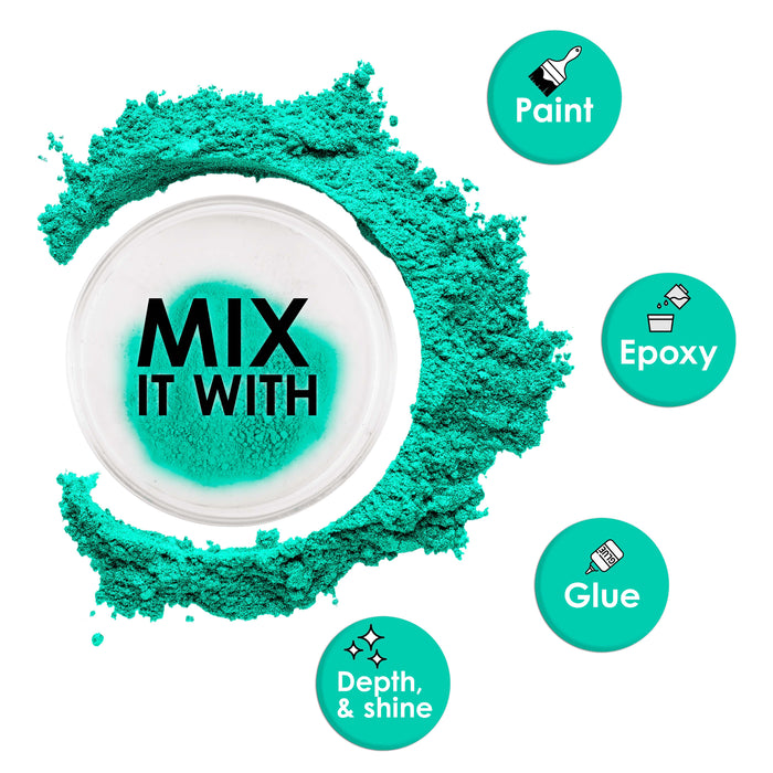 Jewelescent Mica Pearl Pigment Powder, Aqua 3.5 oz (100g) Pouch - Cosmetic Grade, Epoxy Resin Color Pigment, Mica Powder for Resin, Soap, Slime, Candle Dye, Art, Crafts