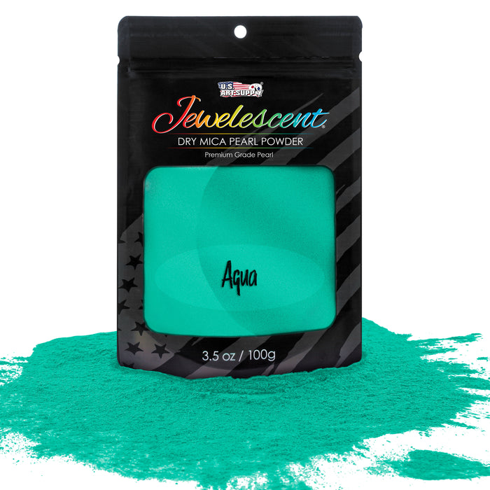 Jewelescent Mica Pearl Pigment Powder, Aqua 3.5 oz (100g) Pouch - Cosmetic Grade, Epoxy Resin Color Pigment, Mica Powder for Resin, Soap, Slime, Candle Dye, Art, Crafts