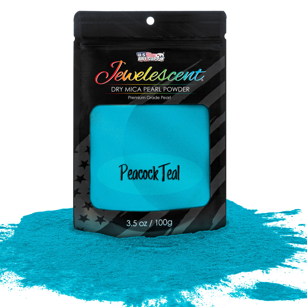Jewelescent Mica Pearl Pigment Powder, Peacock Teal 3.5 oz (100g) Pouch - Cosmetic Grade, Epoxy Resin Color Pigment, Mica Powder for Resin, Soap, Slime, Candle Dye, Art, Crafts