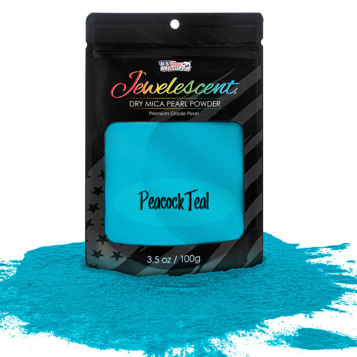 Jewelescent Mica Pearl Pigment Powder, Peacock Teal 3.5 oz (100g) Pouch - Cosmetic Grade, Epoxy Resin Color Pigment, Mica Powder for Resin, Soap, Slime, Candle Dye, Art, Crafts