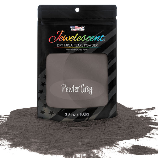 Jewelescent Mica Pearl Pigment Powder, Pewter Grey 3.5 oz (100g) Pouch - Cosmetic Grade, Epoxy Resin Color Pigment, Mica Powder for Resin, Soap, Slime, Candle Dye, Art, Crafts