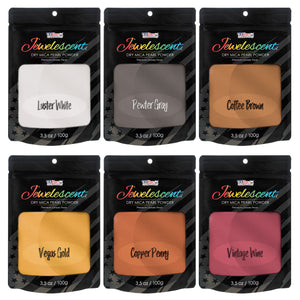 Jewelescent Mica Pearl Pigment Powder Kit, 6 Metal Tones Colors, 3.5 oz (100g) Pouches - Cosmetic Grade, Epoxy Resin Color Pigment, Mica Powder for Resin, Soap, Slime, Candle Dye, Art