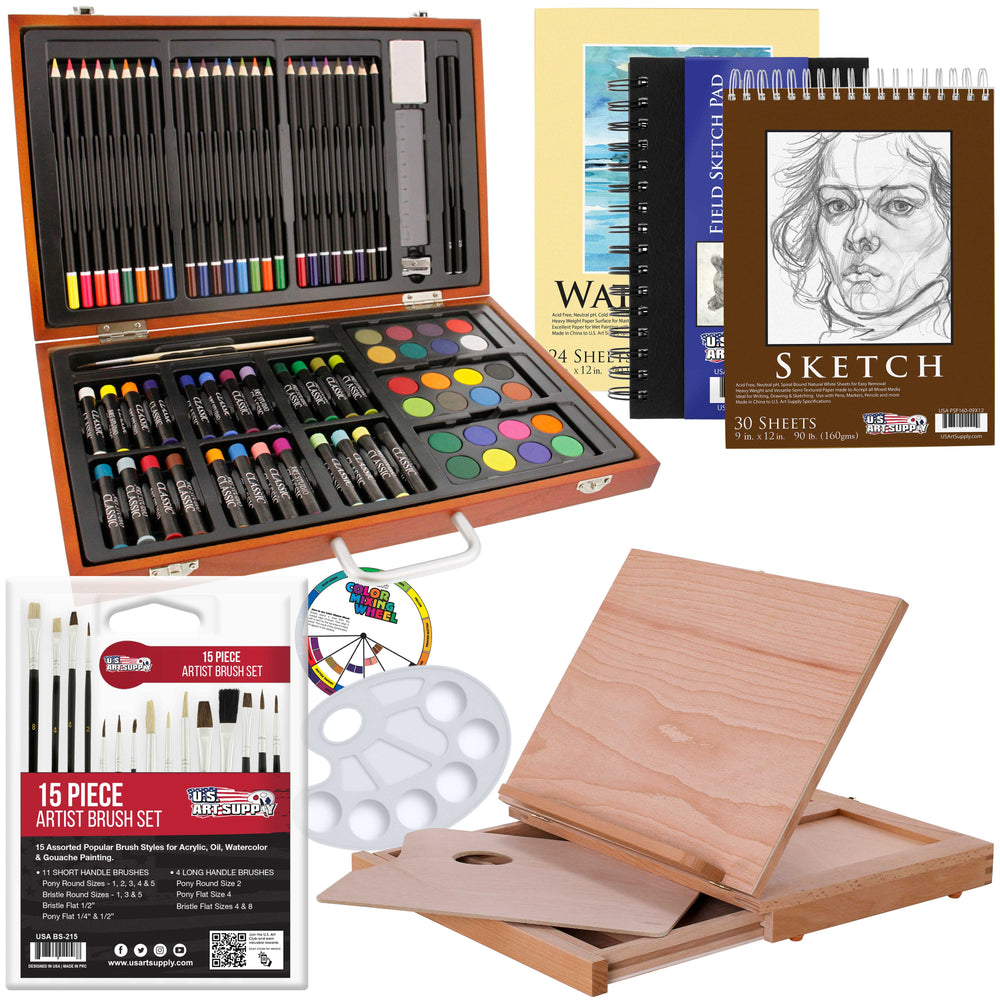 Drawing Art Set Painting Color Artist Kit 142 Pcs Pencil Crayon Marker Wood  Case