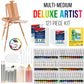 121-Piece Artist Painting Kit for Adults - Paint Easel, 24 Acrylic, 24 Oil, 24 Watercolor Paints. Stretched Canvas, Canvas Panels, Paper Pads, 32 Assorted Brushes, Palette, Gift Set