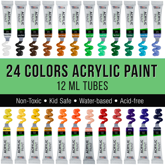 U.S. Art Supply 62-Piece Artist Acrylic Painting Set, Sketch Box Easel, 24 Acrylic Paint Colors, 22 Brushes, 2 Stretched Canvases, 6 Canvas Panels