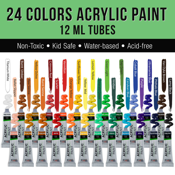 U.S. Art Supply 60-Piece Deluxe Artist Acrylic Painting Set, Aluminum Tabletop Easel, 24 Paint Colors, 22 Brushes, 2 Canvases, 3 Canvas Panels, Pad