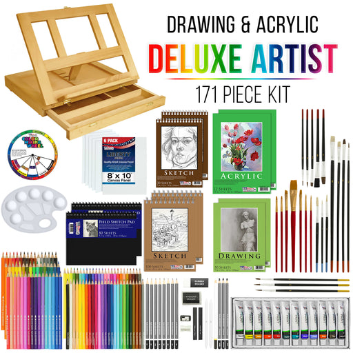 Deluxe Art Supplies 27 Pieces Art Set with Tabletop Easel, 12 Colors  Acrylic Paint, 10 Paint Brushes, 3 Canvas Panels, Palettes - iblossomlearn