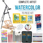 70-Piece Artist Watercolor Painting Set with Aluminum Field Easel, Wood Table Easel, 60 Watercolor Paint Colors, 34 Brushes 2 Canvases