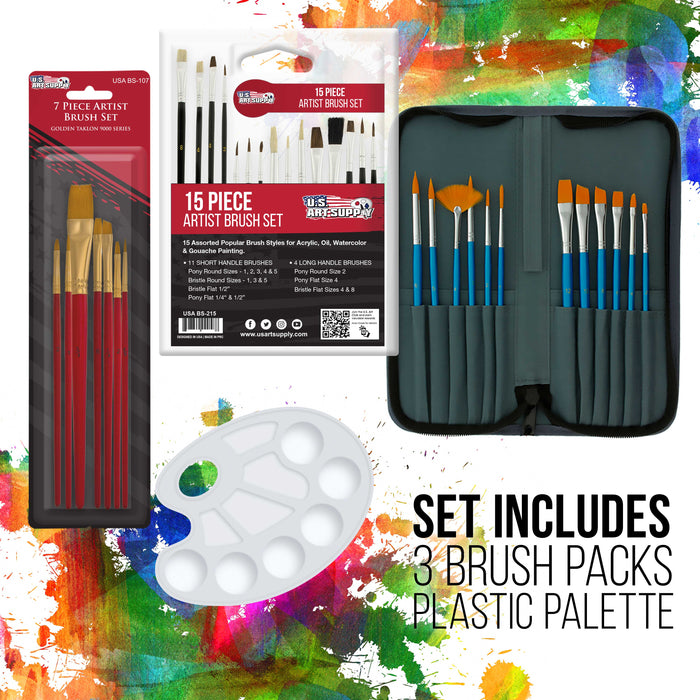 U.S. Art Supply 13-Piece Artist Painting Set with 6 Vivid Acrylic Paint  Colors, 12 Easel, 2 Canvas Panels, 3 Brushes, Painting Palette - Fun