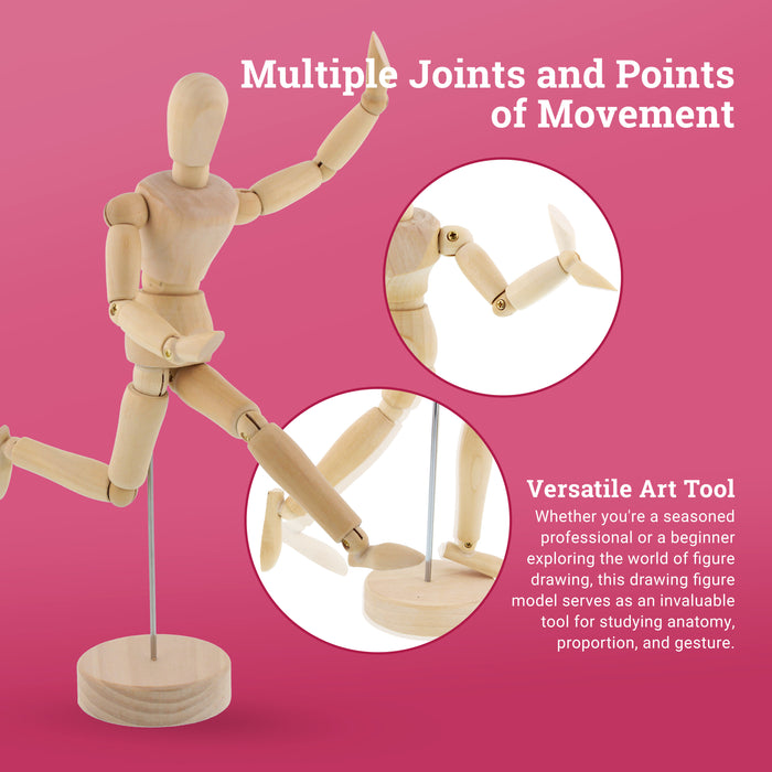 12" Wooden Female Manikin Posable Figure for Drawing - Articulated Mannequin with Base and Flexible Body for Drawing The Human Figure