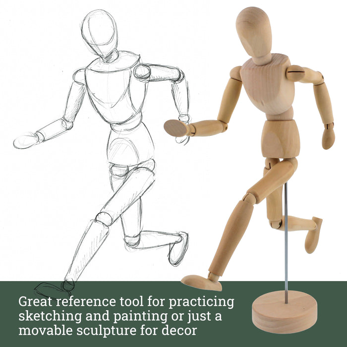 Wood 12" Artist Drawing Manikin Articulated Mannequin with Base and Flexible Body - Perfect For Drawing the Human Figure (12" Female)