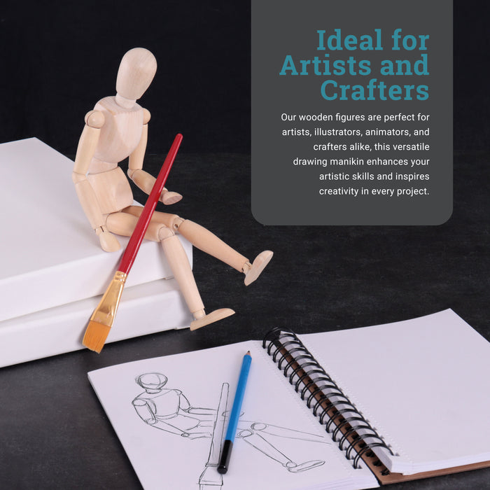U.S. Art Supply 12" Wooden Male Manikin Posable Figure for Drawing (2 Pack) - Articulated Mannequin with Base and Flexible Body for Drawing The Human Figure