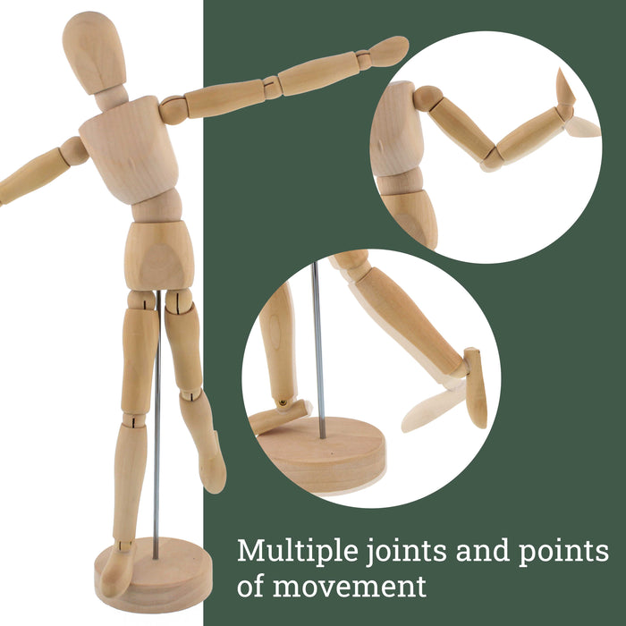 Wood 12" Artist Drawing Manikin Articulated Mannequin with Base and Flexible Body - Perfect For Drawing the Human Figure (12" Male)