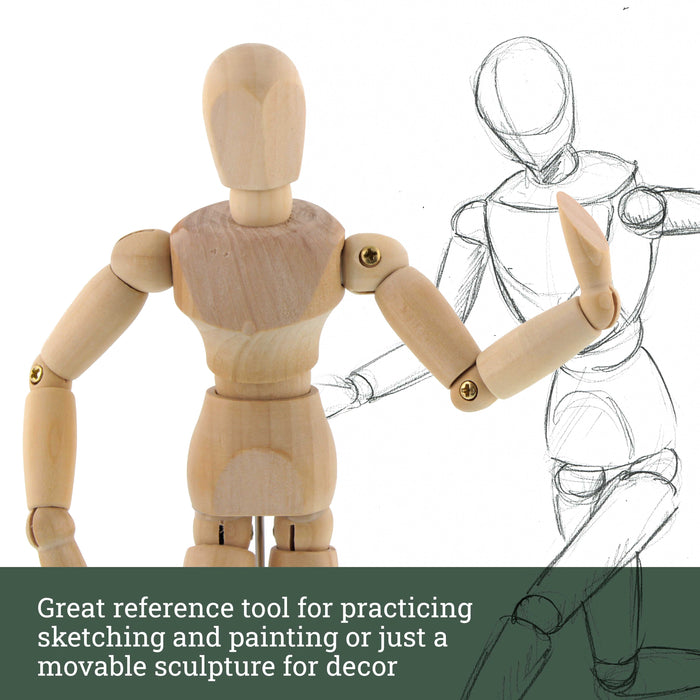 Wood Artist Drawing Manikin Articulated Mannequin with Base and Flexible Body - Perfect For Drawing the Human Figure (5" Male)
