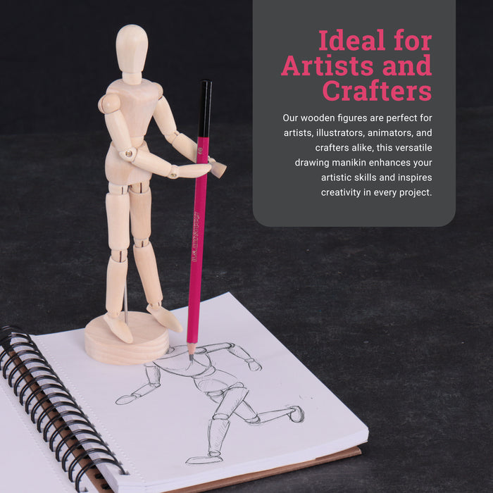 Wood 8" Artist Drawing Manikin Articulated Mannequin with Base and Flexible Body - Perfect For Drawing the Human Figure (8" Female)