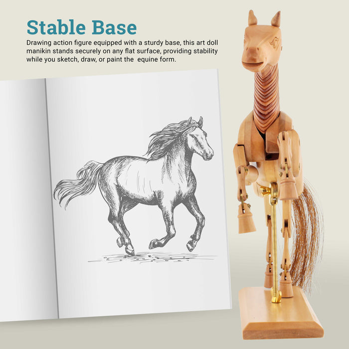 U.S. Art Supply 8" Wooden Horse Manikin Posable Figure for Drawing - Articulated Mannequin with Base and Flexible Body for Drawing The Equine Figure