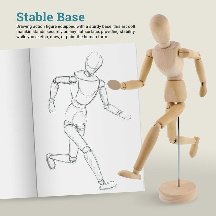 U.S. Art Supply 8" Wooden Male Manikin Posable Figure for Drawing (2 Pack) - Articulated Mannequin with Base and Flexible Body for Drawing The Human Figure