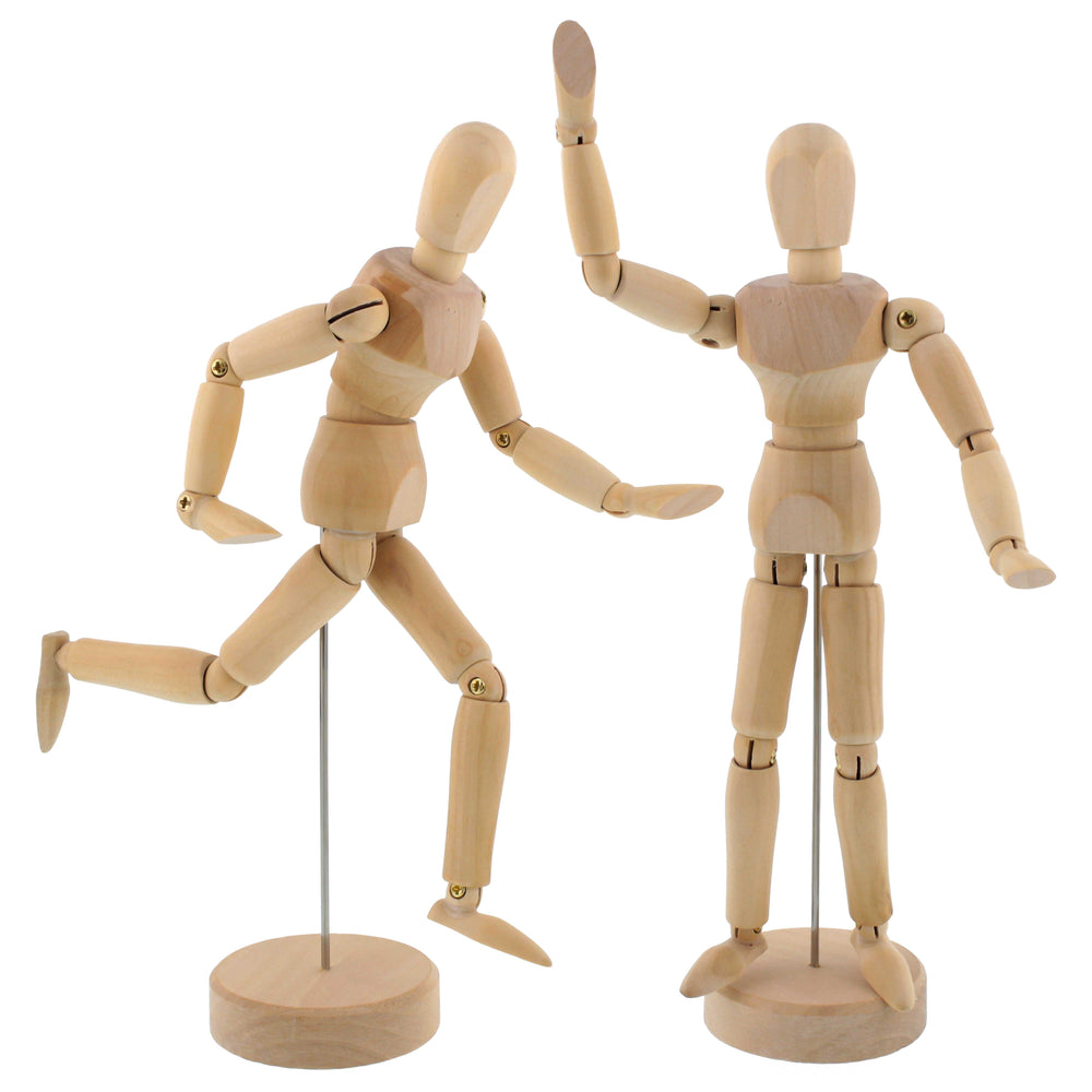 Wood 8" Artist Drawing Manikin Articulated Mannequin with Base and Flexible Body - Perfect For Drawing the Human Figure (8" Male) Pack of 2 Manikins