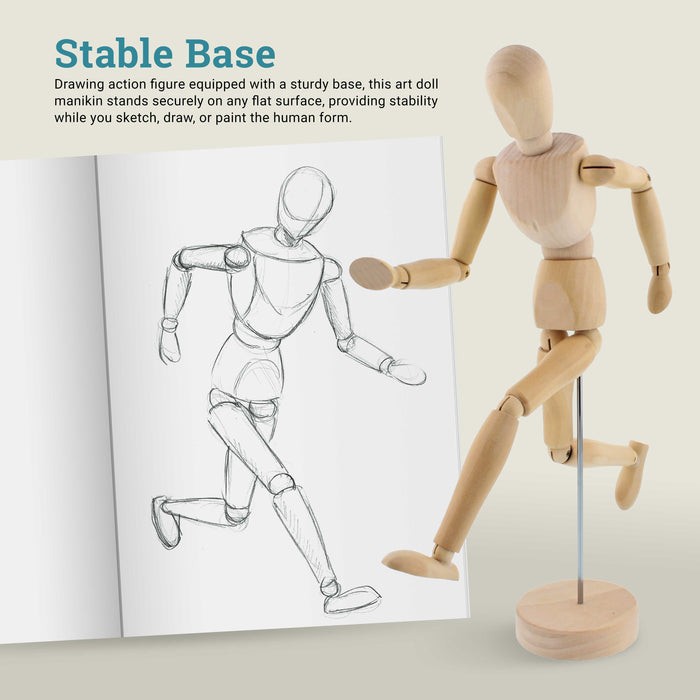 U.S. Art Supply 8" Wooden Male Manikin Posable Figure for Drawing (6 Pack) - Articulated Mannequin with Base and Flexible Body for Drawing The Human Figure
