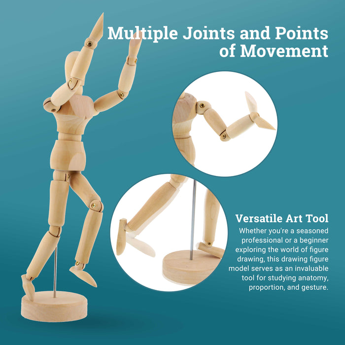 U.S. Art Supply 8" Wooden Male Manikin Posable Figure for Drawing - Articulated Mannequin with Base and Flexible Body for Drawing The Human Figure