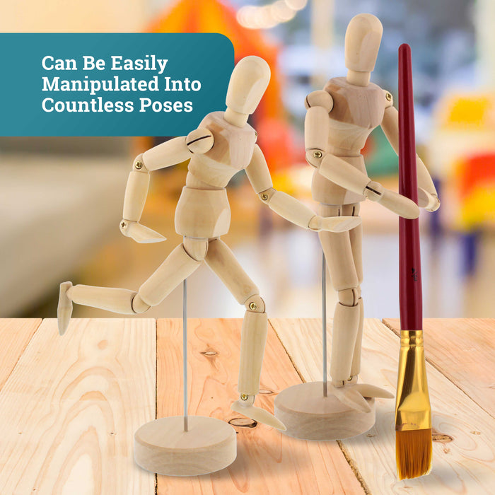 U.S. Art Supply 8" Wooden Male Manikin Posable Figure for Drawing - Articulated Mannequin with Base and Flexible Body for Drawing The Human Figure